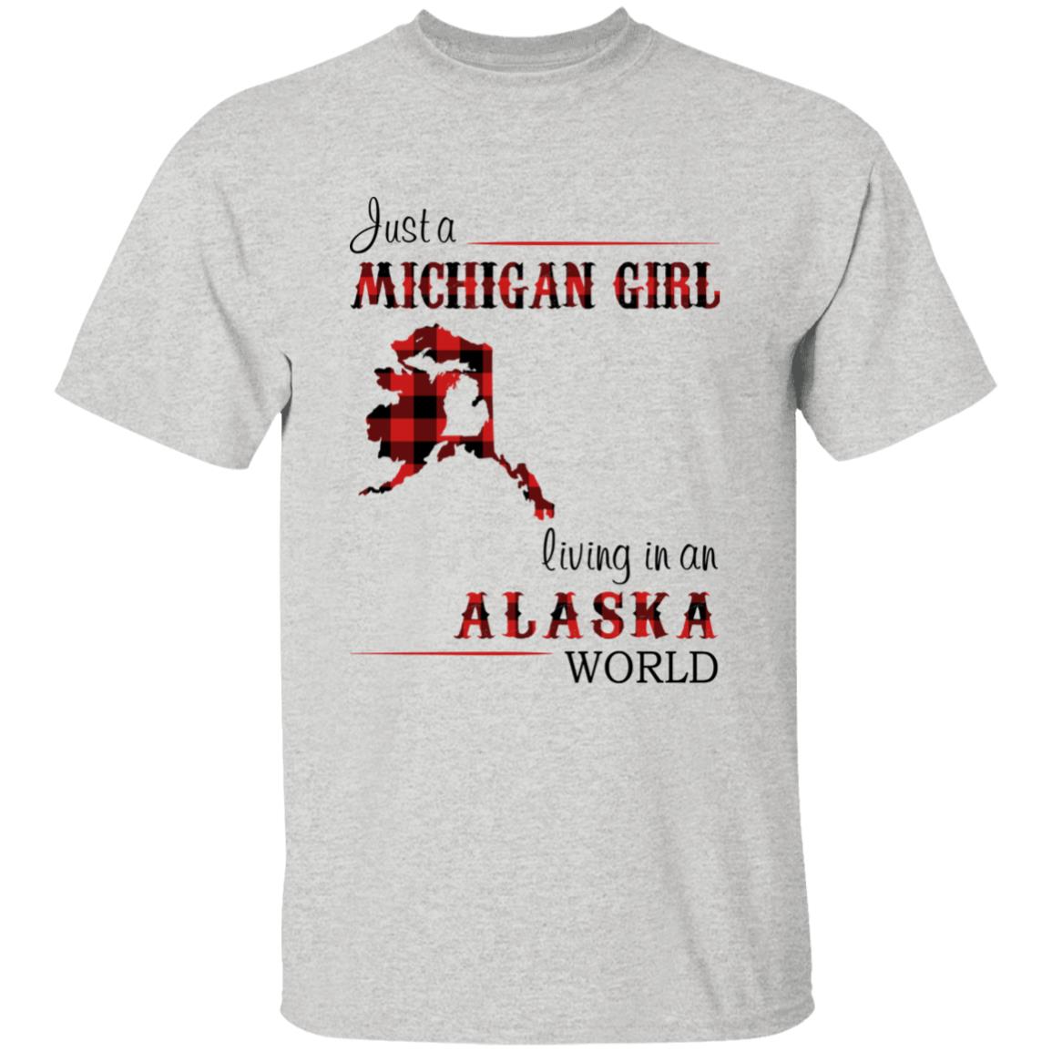 Just A Michigan Girl Living In An Alaska World T-shirt - T-shirt Born Live Plaid Red Teezalo