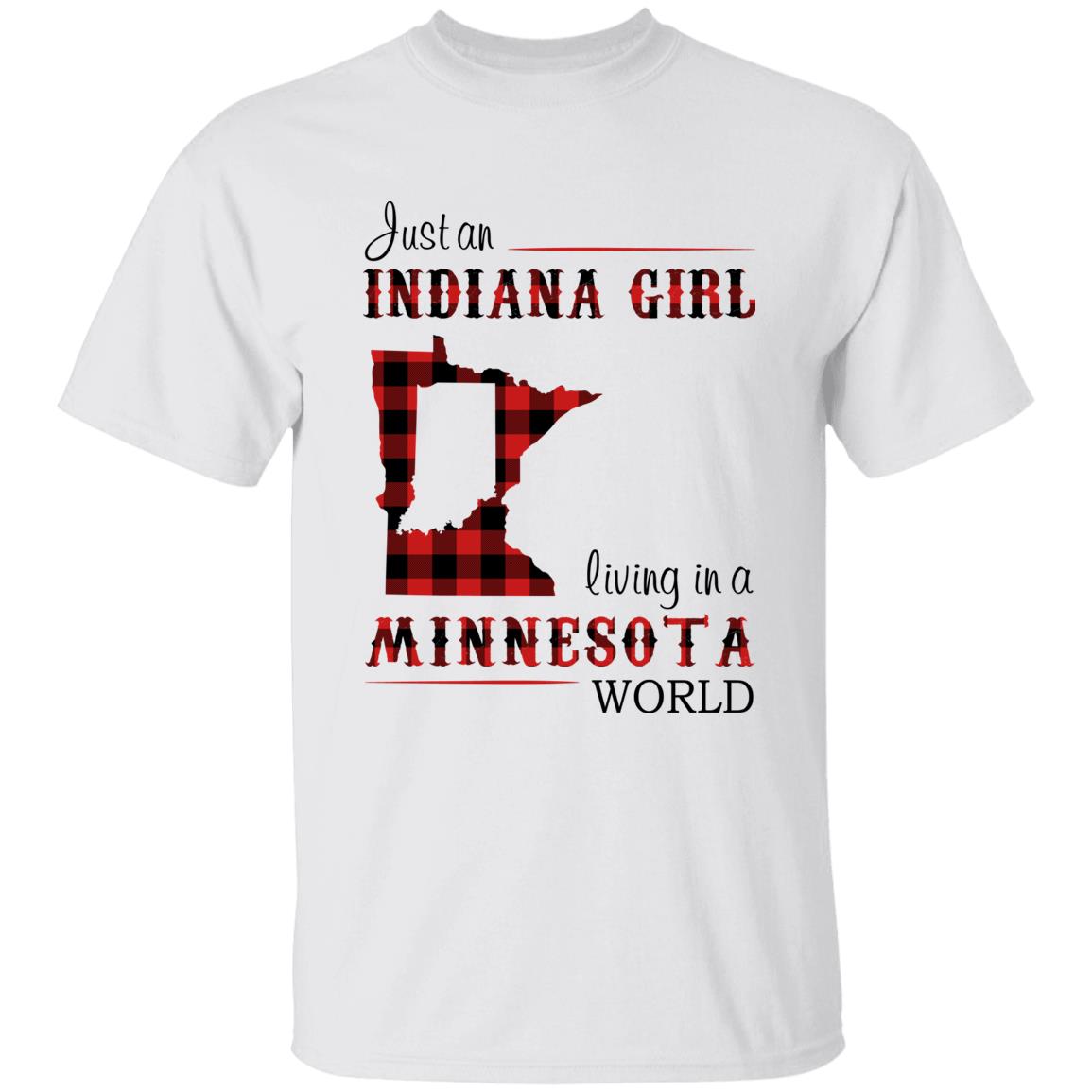 Just An Indiana Girl Living In A Minnesota World T-shirt - T-shirt Born Live Plaid Red Teezalo
