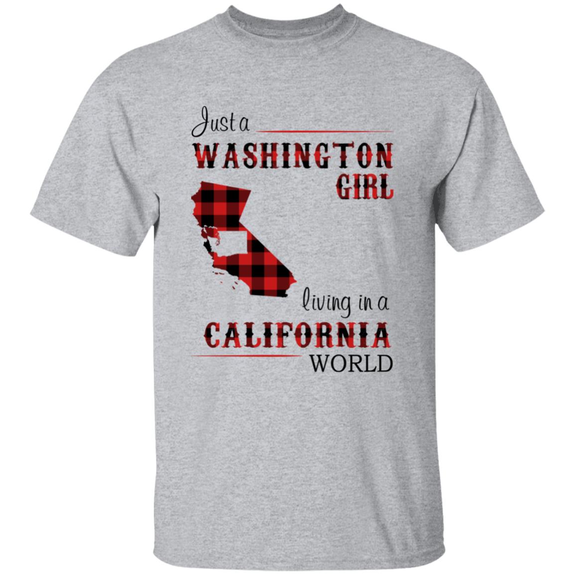 Just A Washington Girl Living In A California World T-shirt - T-shirt Born Live Plaid Red Teezalo