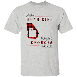 Just A Utah Girl Living In A Georgia World T-shirt - T-shirt Born Live Plaid Red Teezalo
