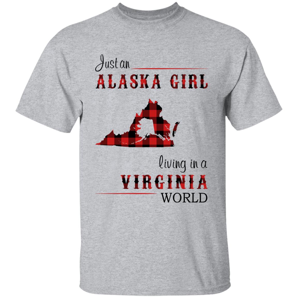 Just An Alaska Girl Living In A Virginia World T-shirt - T-shirt Born Live Plaid Red Teezalo