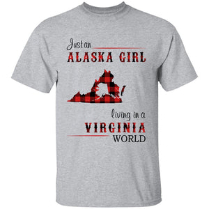 Just An Alaska Girl Living In A Virginia World T-shirt - T-shirt Born Live Plaid Red Teezalo