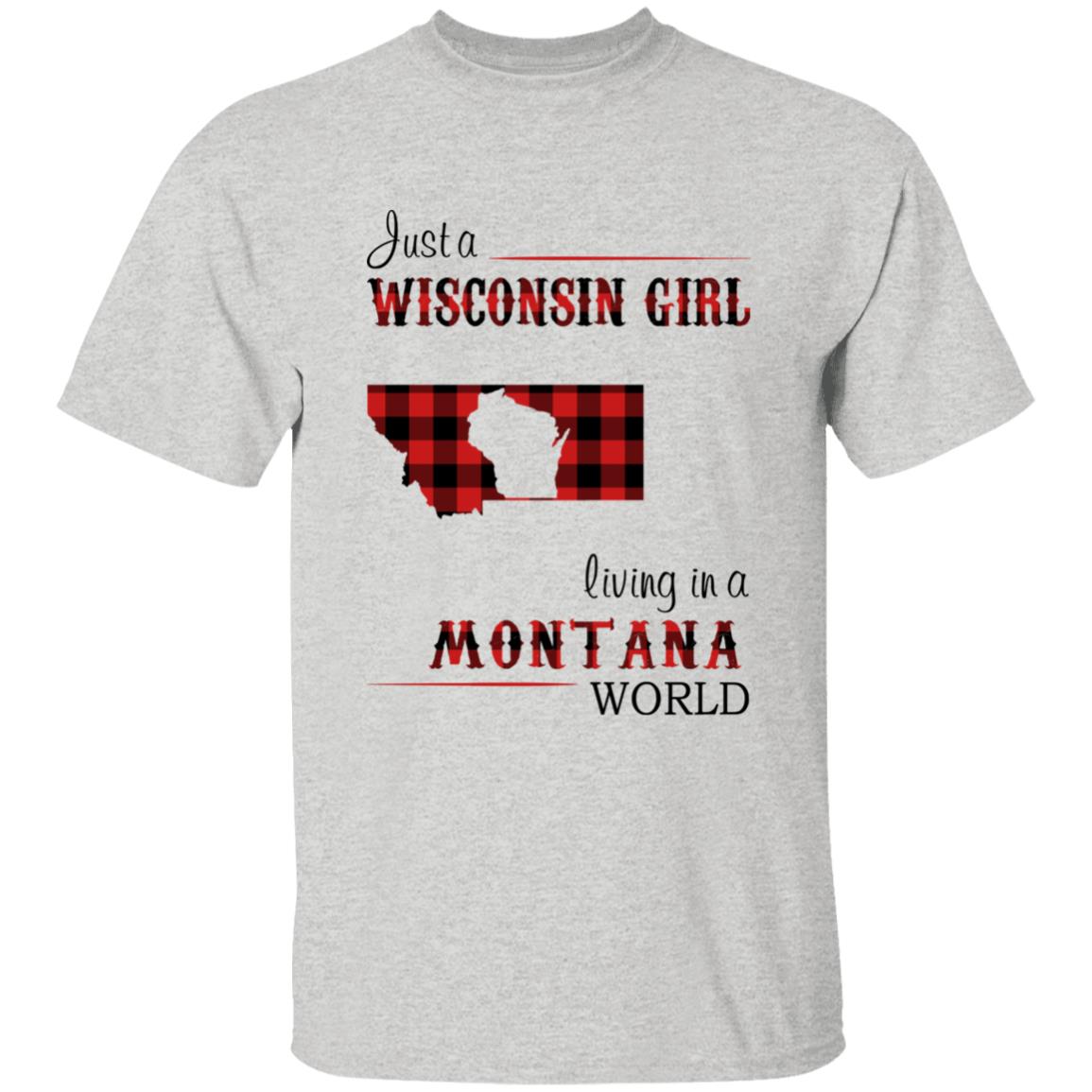 Just A Wisconsin Girl Living In A Montana World T-shirt - T-shirt Born Live Plaid Red Teezalo