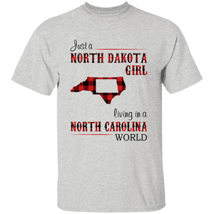 Just A North Dakota Girl Living In A North Carolina World T-shirt - T-shirt Born Live Plaid Red Teezalo