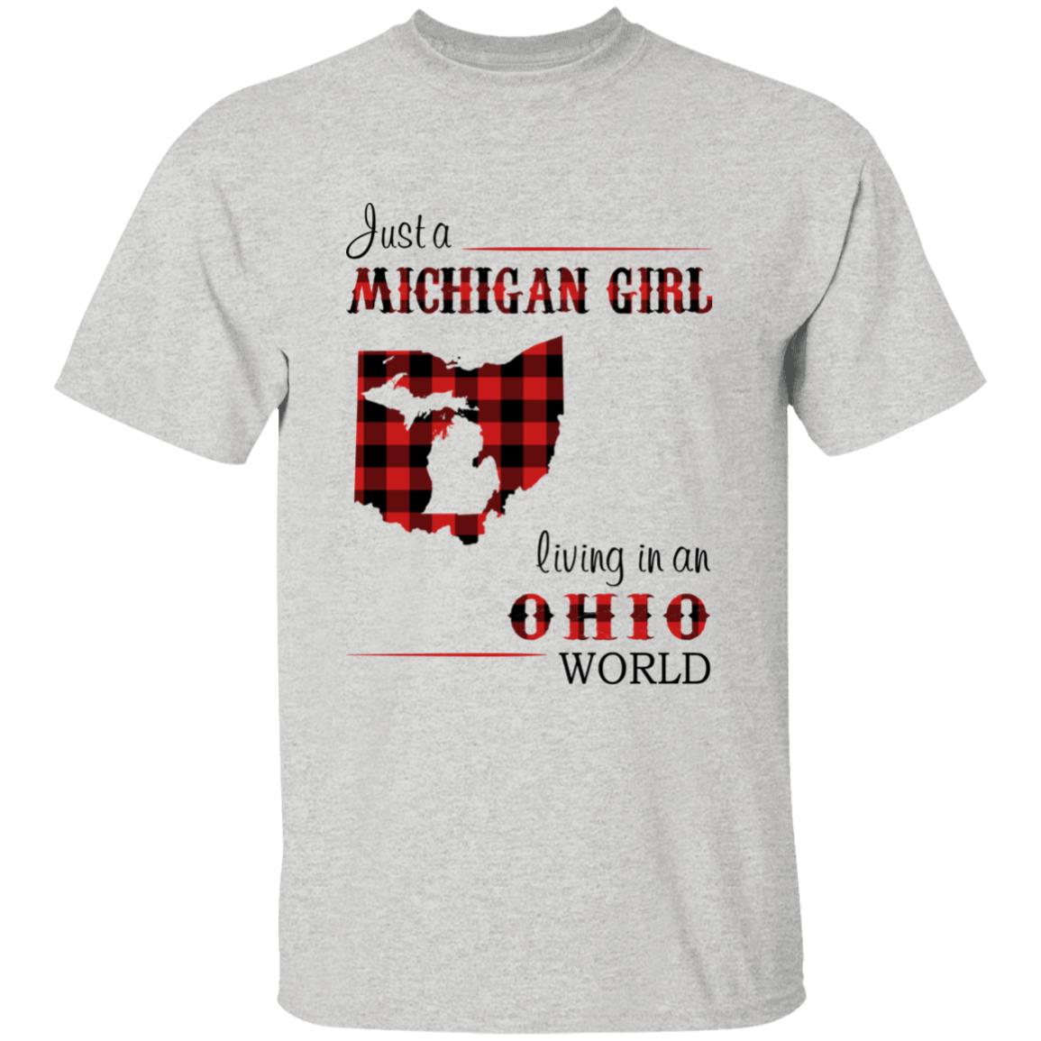 Just A Michigan Girl Living In An Ohio World T-shirt - T-shirt Born Live Plaid Red Teezalo
