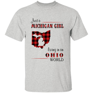 Just A Michigan Girl Living In An Ohio World T-shirt - T-shirt Born Live Plaid Red Teezalo