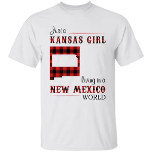 Just A Kansas Girl Living In A New Mexico World T-shirt - T-shirt Born Live Plaid Red Teezalo