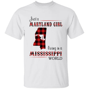 Just A Maryland Girl Living In A Mississippi World T-shirt - T-shirt Born Live Plaid Red Teezalo