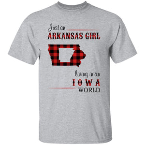 Just An Arkansas Girl Living In An Iowa World T-shirt - T-shirt Born Live Plaid Red Teezalo