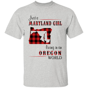 Just A Maryland Girl Living In An Oregon World T-shirt - T-shirt Born Live Plaid Red Teezalo