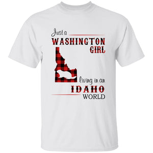 Just A Washington Girl Living In An Idaho World T-shirt - T-shirt Born Live Plaid Red Teezalo