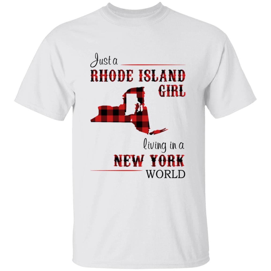 Just A Rhode Island Girl Living In A New York World T-shirt - T-shirt Born Live Plaid Red Teezalo