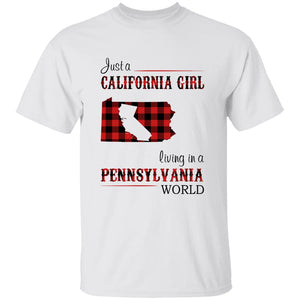 Just A California Girl Living In A Pennsylvania World T-Shirt - T-shirt Born Live Plaid Red Teezalo