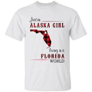 Just An Alaska Girl Living In A Florida World T-shirt - T-shirt Born Live Plaid Red Teezalo