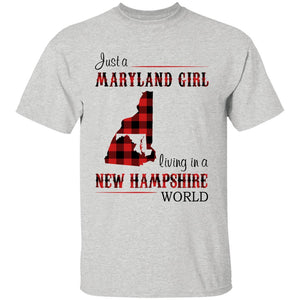 Just A Maryland Girl Living In A New Hampshire World T-shirt - T-shirt Born Live Plaid Red Teezalo