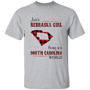 Just A Nebraska Girl Living In A South Carolina World T-shirt - T-shirt Born Live Plaid Red Teezalo