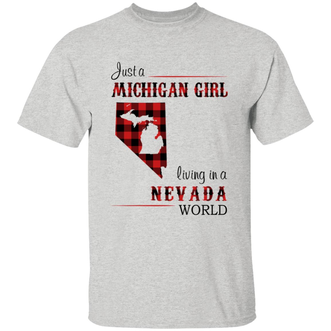 Just A Michigan  Girl Living In A Nevada World T-shirt - T-shirt Born Live Plaid Red Teezalo