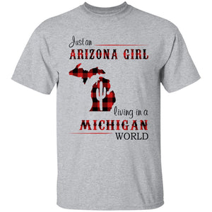 Just An Arizona Girl Living In A Michigan World T-shirt - T-shirt Born Live Plaid Red Teezalo
