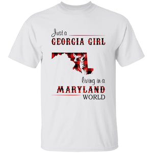 Just A Georgia Girl Living In A Maryland World T-shirt - T-shirt Born Live Plaid Red Teezalo