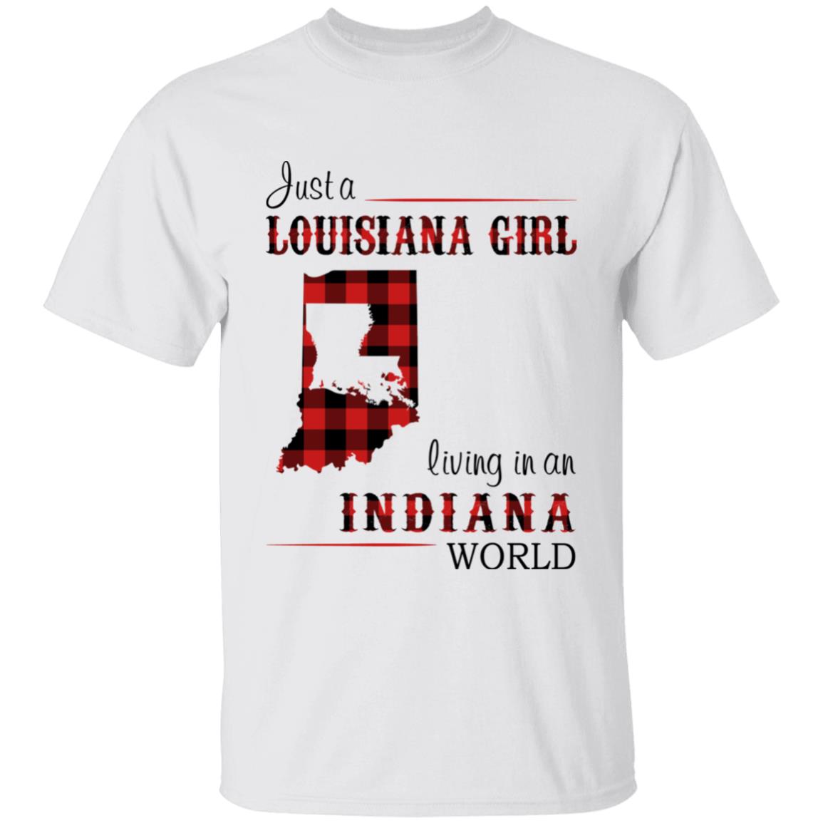 Just A Louisiana Girl Living In An Indiana World T-shirt - T-shirt Born Live Plaid Red Teezalo