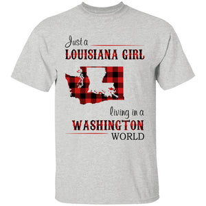 Just A Louisiana Girl Living In A Washington World T-shirt - T-shirt Born Live Plaid Red Teezalo
