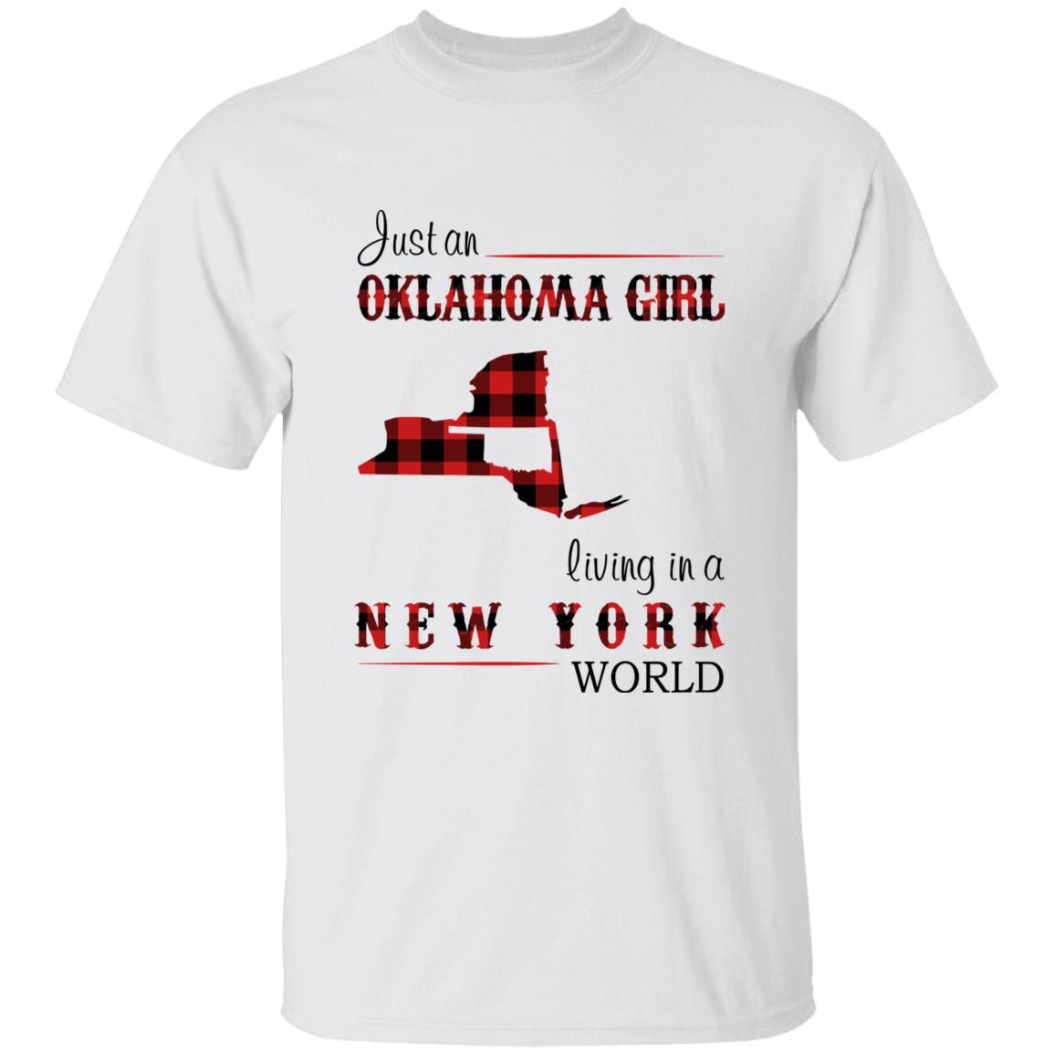 Just An Oklahoma Girl Living In A New York World T-shirt - T-shirt Born Live Plaid Red Teezalo