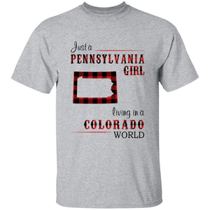 Just A Pennsylvania Girl Living In A Colorado World T-shirt - T-shirt Born Live Plaid Red Teezalo