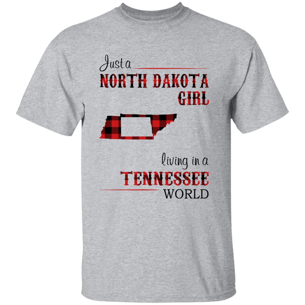 Just A North Dakota Girl Living In A Tennessee World T-shirt - T-shirt Born Live Plaid Red Teezalo