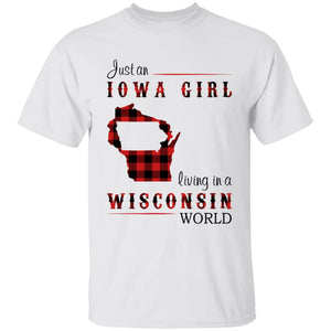 Just An Iowa Girl Living In A Wisconsin World T-shirt - T-shirt Born Live Plaid Red Teezalo