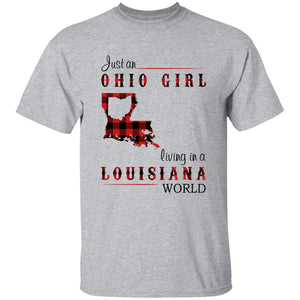 Just An Ohio Girl Living In A Louisiana World T-shirt - T-shirt Born Live Plaid Red Teezalo