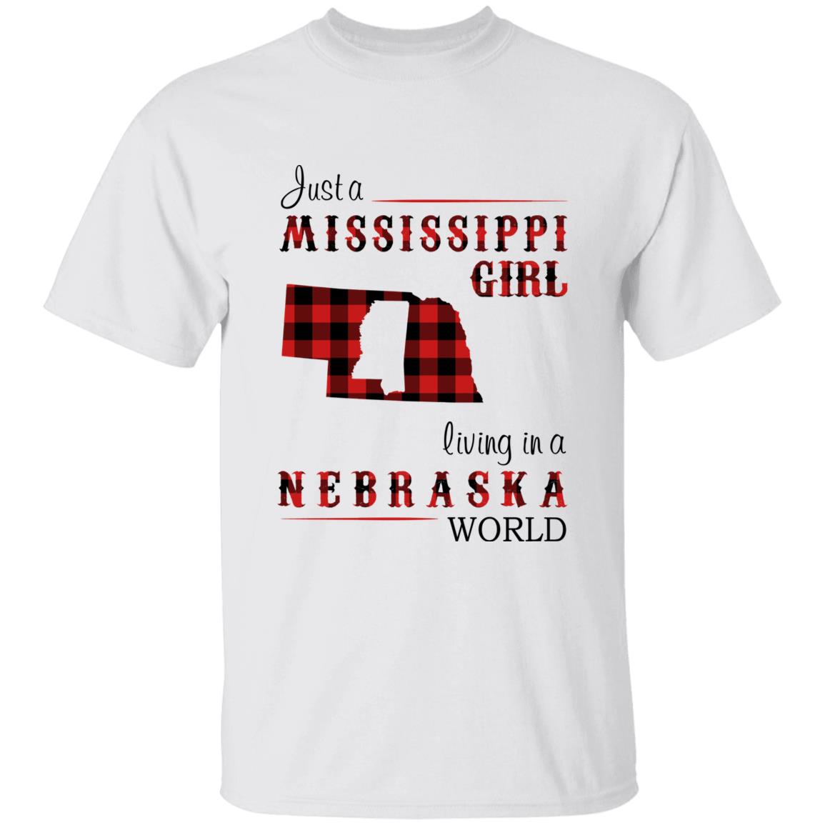 Just A Mississippi Girl Living In A Nebraska World T-shirt - T-shirt Born Live Plaid Red Teezalo