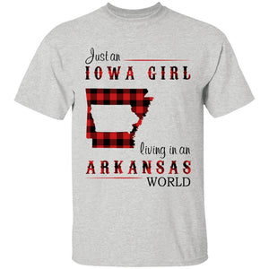 Just An Iowa Girl Living In An Arkansas World T-shirt - T-shirt Born Live Plaid Red Teezalo