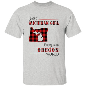 Just A Michigan  Girl Living In An Oregon World T-shirt - T-shirt Born Live Plaid Red Teezalo