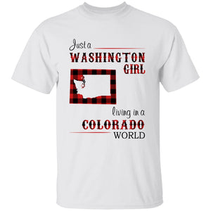 Just A Washington Girl Living In A Colorado World T-shirt - T-shirt Born Live Plaid Red Teezalo