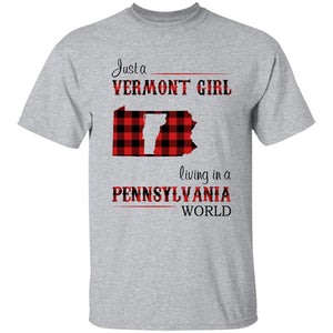 Just A Vermont Girl Living In A Pennsylvania World T-shirt - T-shirt Born Live Plaid Red Teezalo