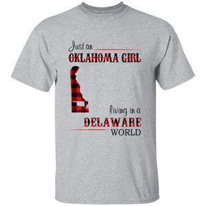 Just An Oklahoma Girl Living In A Delaware World T-shirt - T-shirt Born Live Plaid Red Teezalo