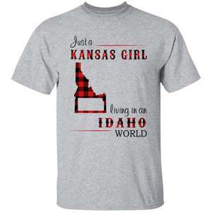 Just A Kansas Girl Living In An Idaho World T-shirt - T-shirt Born Live Plaid Red Teezalo