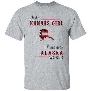 Just A Kansas Girl Living In An Alaska World T-shirt - T-shirt Born Live Plaid Red Teezalo