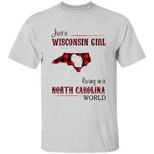Just A Wisconsin Girl Living In A North Carolina World T-shirt - T-shirt Born Live Plaid Red Teezalo