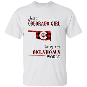 Just A Colorado Girl Living In An Oklahoma World T-shirt - T-shirt Born Live Plaid Red Teezalo