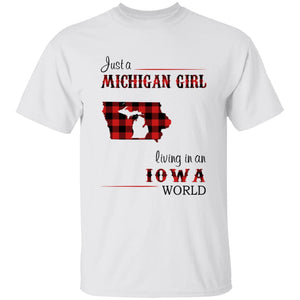 Just A Michigan  Girl Living In An Iowa World T-shirt - T-shirt Born Live Plaid Red Teezalo
