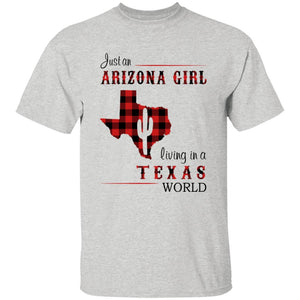 Just An Arizona Girl Living In A Texas World T-shirt - T-shirt Born Live Plaid Red Teezalo