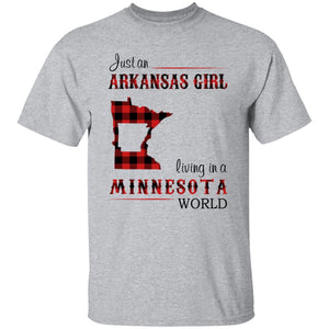 Just An Arkansas Girl Living In A Minnesota World T-shirt - T-shirt Born Live Plaid Red Teezalo