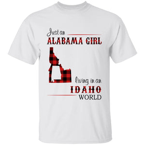 Just An Alabama Girl Living In An Idaho World T-shirt - T-shirt Born Live Plaid Red Teezalo
