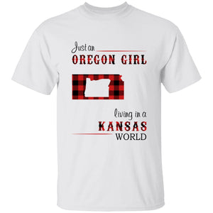 Just An Oregon Girl Living In A Kansas World T-shirt - T-shirt Born Live Plaid Red Teezalo