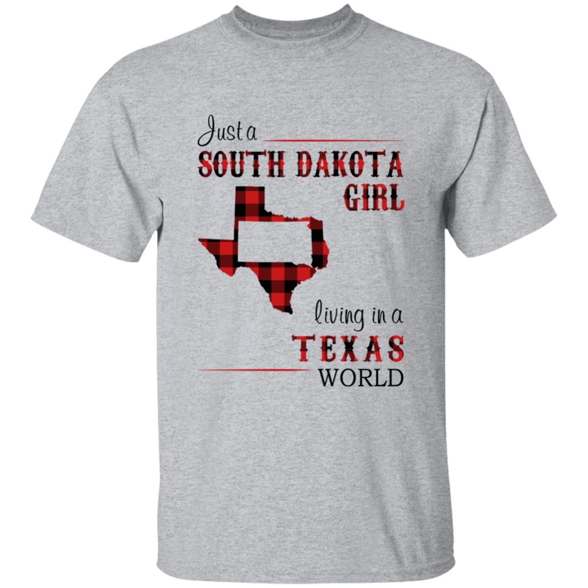 Just A South Dakota Girl Living In A Texas World T-shirt - T-shirt Born Live Plaid Red Teezalo