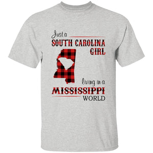 Just A South Carolina Girl Living In A Mississippi World T-shirt - T-shirt Born Live Plaid Red Teezalo