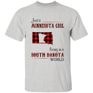 Just A Minnesota Girl Living In A South Dakota World T-shirt - T-shirt Born Live Plaid Red Teezalo