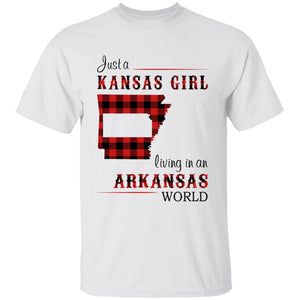 Just A Kansas Girl Living In An Arkansas World T-shirt - T-shirt Born Live Plaid Red Teezalo