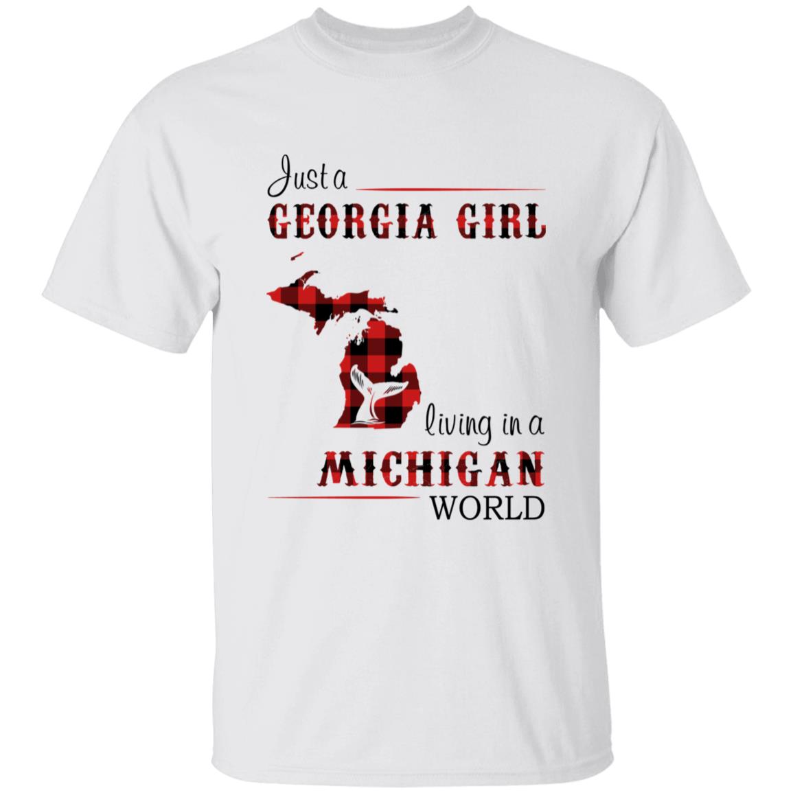 Just A Georgia Girl Living In A Michigan World T-shirt - T-shirt Born Live Plaid Red Teezalo